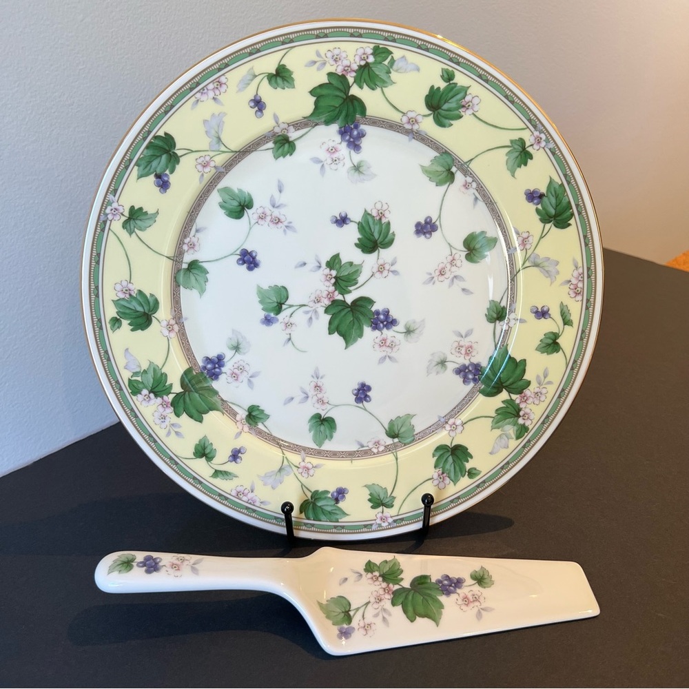 Vintage Andrea by Sadek 2 PC Set Cake Plate & Server Hand-Painted Porcelain